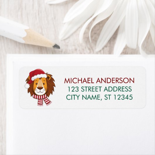 Trendy Christmas King Lion Santa Return Address (Insitu)