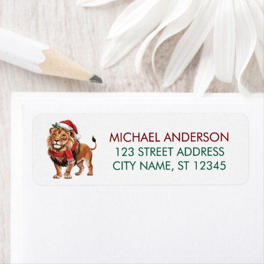 Trendy Christmas King Lion Santa Return Address (Insitu)