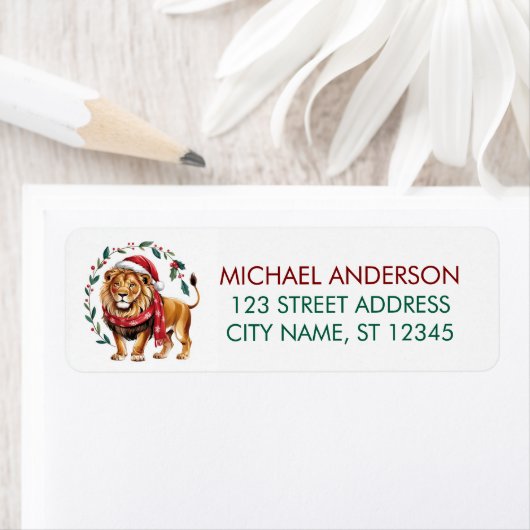Trendy Christmas King Lion Santa Return Address (Insitu)