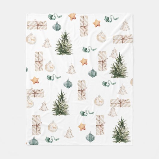 Trendy Christmas Pattern | Wasserfarbe Fleecedecke (Vorderseite)