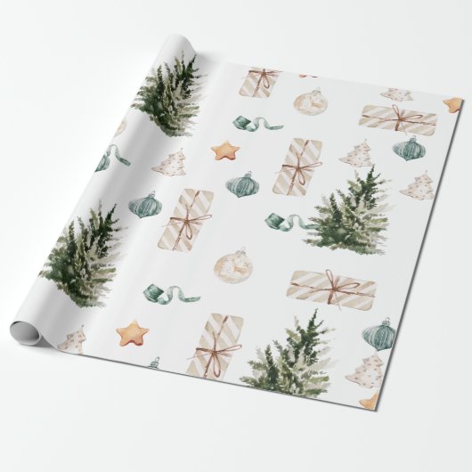 Trendy Christmas Pattern | Wasserfarbe Geschenkpapier (Ungerollt)