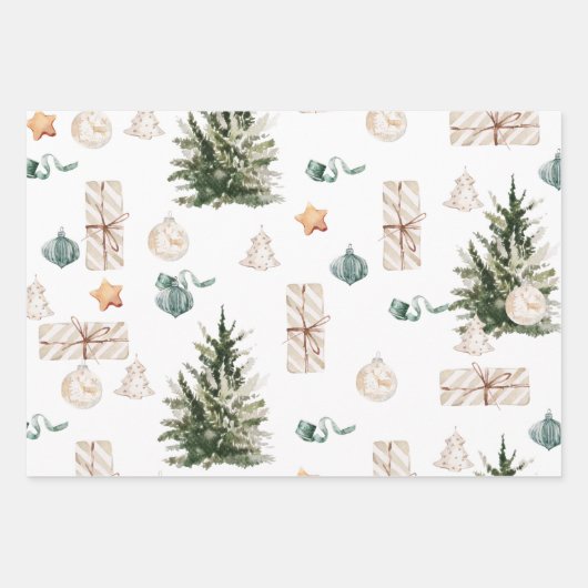 Trendy Christmas Pattern | Wasserfarbe Geschenkpapier Set (Vorderseite)