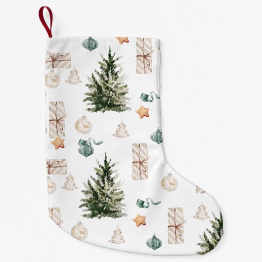 Trendy Christmas Pattern | Wasserfarbe Kleiner Weihnachtsstrumpf (Vorderseite)