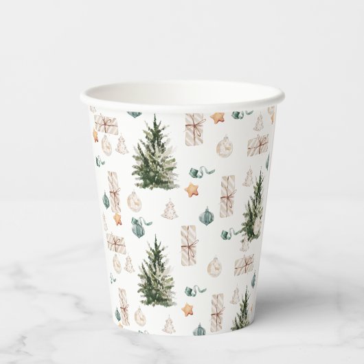 Trendy Christmas Pattern | Wasserfarbe Pappbecher (Rückseite)