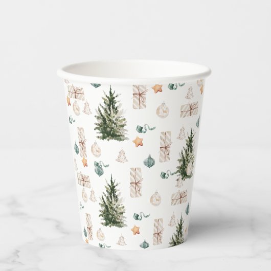 Trendy Christmas Pattern | Wasserfarbe Pappbecher (Vorderseite)