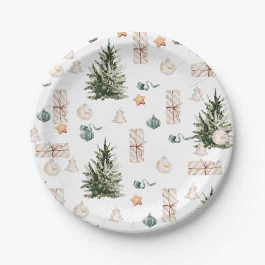 Trendy Christmas Pattern | Wasserfarbe Pappteller (Vorderseite)