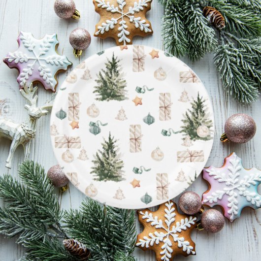 Trendy Christmas Pattern | Wasserfarbe Pappteller
