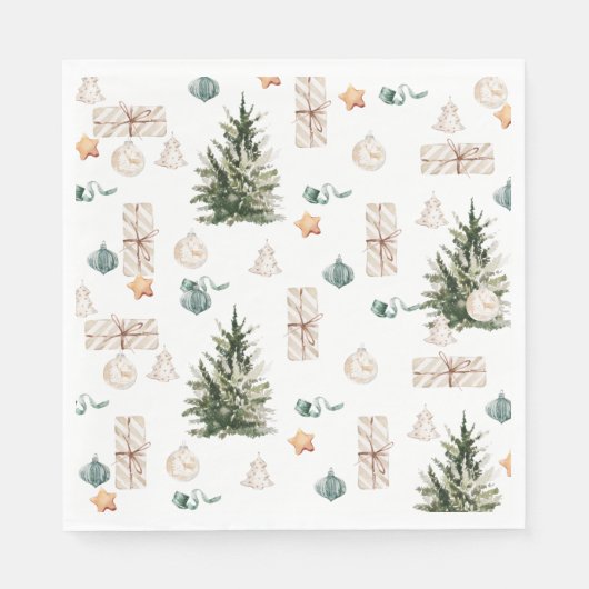 Trendy Christmas Pattern | Wasserfarbe Serviette (Vorderseite)