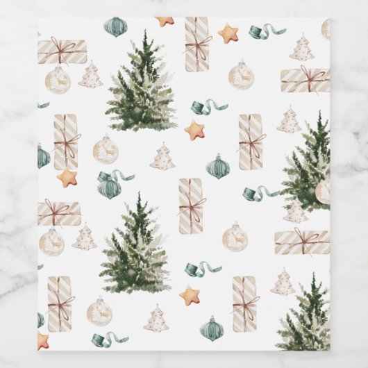 Trendy Christmas Pattern | Wasserfarbe Weinetikett (Einzelnes Label)