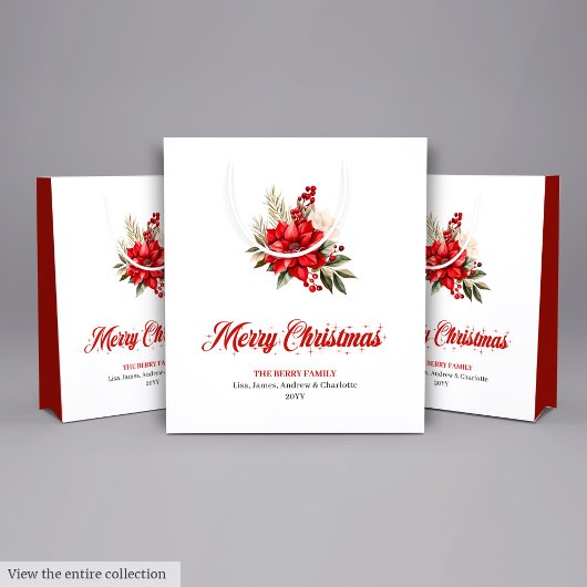 Trendy Christmas Poinsettia Script Font Gift Bags Mittlere Geschenktüte