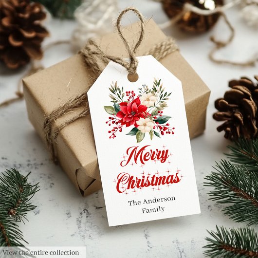 Trendy Christmas Poinsettia Script Font Gift Tag Geschenkanhänger