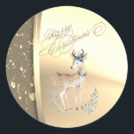 Trendy Christmas Rentier ,Imitate Gold Runder Aufkleber<br><div class="desc">Eleganter Weihnachtsrentier auf Imitaten goldener glänzender Hintergrund.</div>