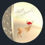 Trendy Christmas Rentier Weihnachtsmannmütze ,Imit Runder Aufkleber<br><div class="desc">Eleganter Weihnachtsrentier mit Weihnachtsmannmütze auf den Imitaten goldener Hintergrund.</div>