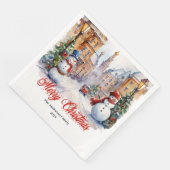 Trendy Christmas scene napkins warm festive hues Serviette (Ecke)