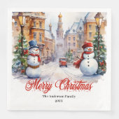 Trendy Christmas scene napkins warm festive hues Serviette (Vorderseite)