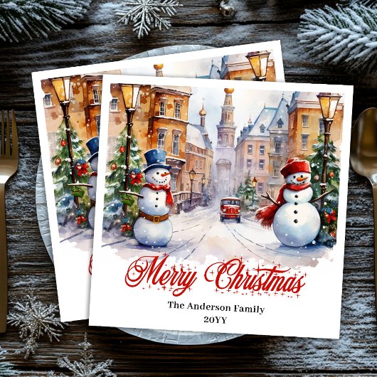 Trendy Christmas scene napkins warm festive hues Serviette