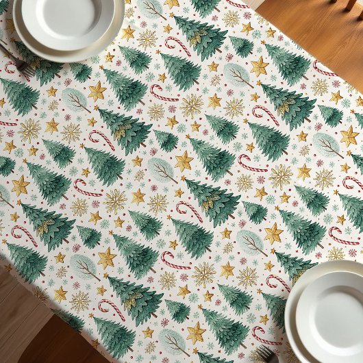 Trendy Christmas trees earthy tone Xmas tablecloth Tischdecke