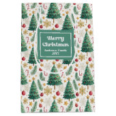 Trendy Christmas trees gift bag editable layout Mittlere Geschenktüte (Vorderseite)