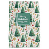 Trendy Christmas trees gift bag editable layout Mittlere Geschenktüte (Rückseite)