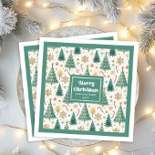 Trendy Christmas Trees Red Green Gold Napkins Serviette