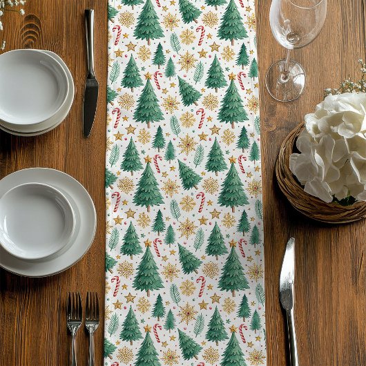 Trendy Christmas Trees Red Green Gold Table Decor Mittelgroßer Tischläufer