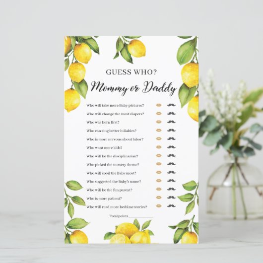Trendy Citrus Lemon Mommy oder Daddy Game (Stehend Vorderseite)