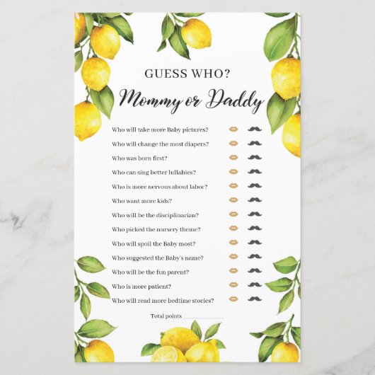 Trendy Citrus Lemon Mommy oder Daddy Game (Vorderseite)