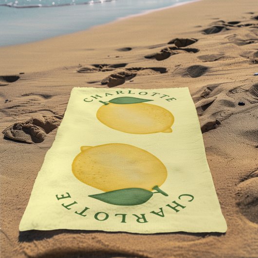 Trendy Citrus Lemon Yellow Summer Monogram Strandtuch