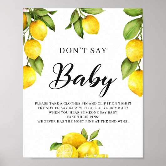 Trendy Citrus Lemons Say Baby Game Sign Poster (Vorne)