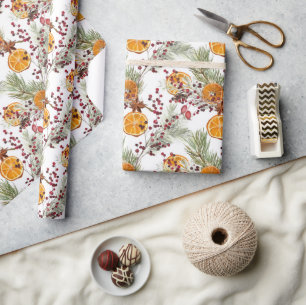 Trendy Citrus Orange Pine Berry Weihnachtsfeiertag Geschenkpapier