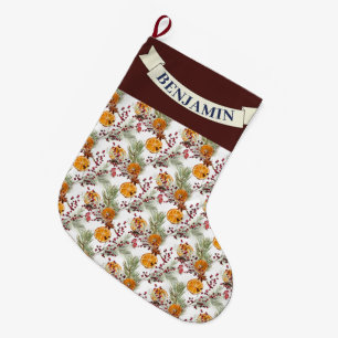 Trendy Citrus Orange Rustic PIne Greenery Großer Weihnachtsstrumpf