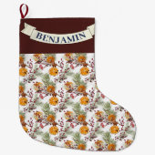 Trendy Citrus Orange Rustic PIne Greenery Großer Weihnachtsstrumpf (Vorderseite)