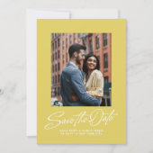 Trendy citrus yellow stylish script two photo save the date (Vorderseite)