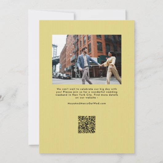 Trendy citrus yellow stylish script two photo save the date (Rückseite)