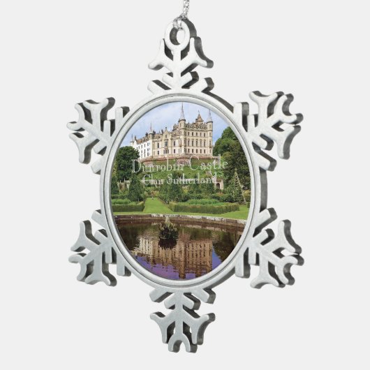 Trendy Clan Sutherland Scottish Castle Foto Schneeflocken Zinn-Ornament (Rechts)