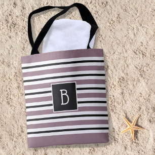 Trendy Clasic Monogram Lila Schwarz-weiß Strip Tasche