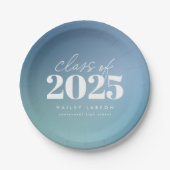 Trendy Class of 2024 Blue Gradient Abschluss Pappteller (Vorderseite)
