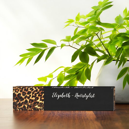 Trendy Classy Hairstylist Monogram Leopard Namensplakette