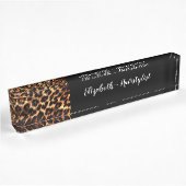 Trendy Classy Hairstylist Monogram Leopard Namensplakette