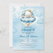 Trendy Cloud 9 Teddy Bär Boy Baby Showdusche Einladung (Vorderseite)