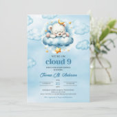 Trendy Cloud 9 Teddy Bär Boy Baby Showdusche Einladung (Stehend Vorderseite)