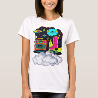 : "Trendy Cloud & Radio Graphic Girls T - Shirt" T-Shirt