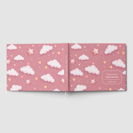 Trendy Cloud Theme Dusty Pink Baby Dusche Gästebuch (Voll)