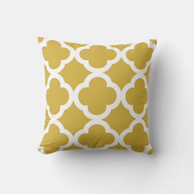 Trendy Clover Pattern in Mustard und White Kissen (Vorderseite)
