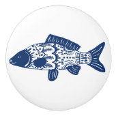 Trendy Coastal Navy Blauer Gemusterter Fisch Keramikknauf (Vorderseite)