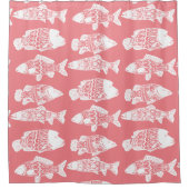 Trendy Coastal White Floral Fish Coral Pink Duschvorhang (Vorderseite)