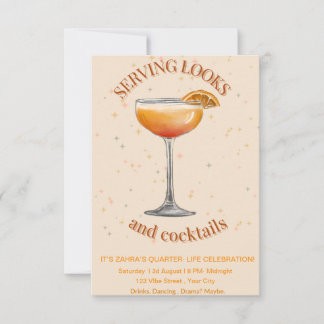 Trendy Cocktail Party Geburtstagseinladung - Glam Save The Date