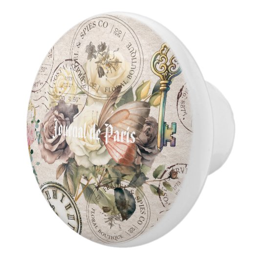 Trendy collage artwork Vintage elegant Paris Keramikknauf (Rechts)