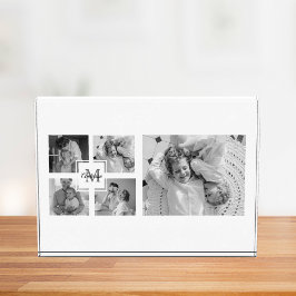 Trendy Collage Family Foto Black & White Initial