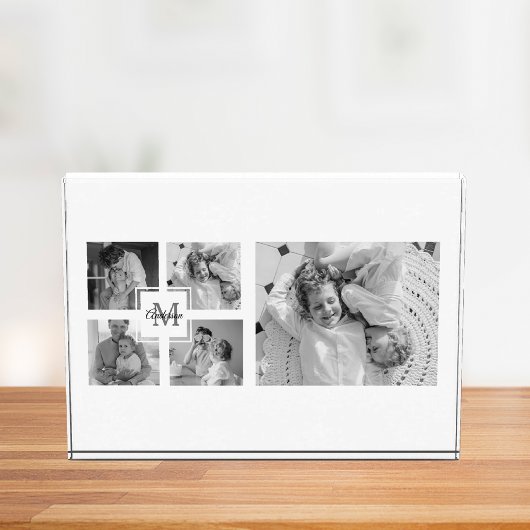 Trendy Collage Family Foto Black & White Initial
